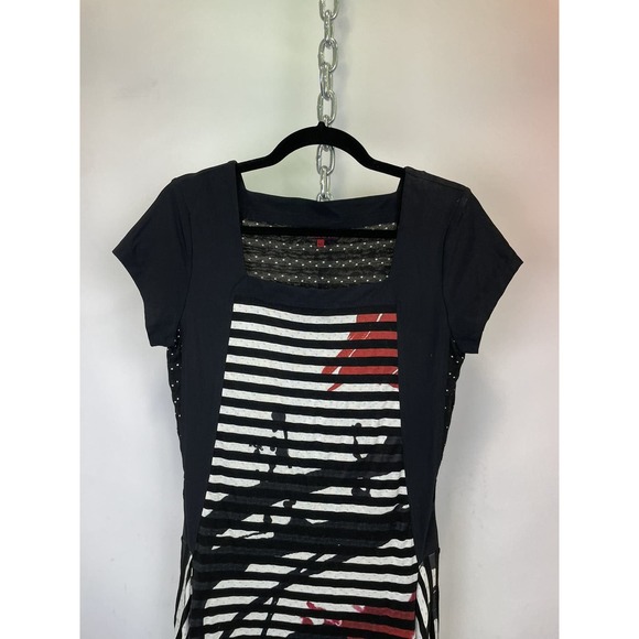 Adventures Des‎ Toiles Striped Short Sleeve Mini Dress Tunic - Picture 2 of 12